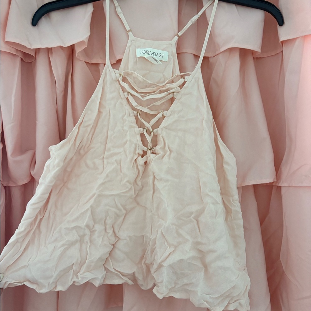 Forever 21 Cream Ruched Tie Front Camisole